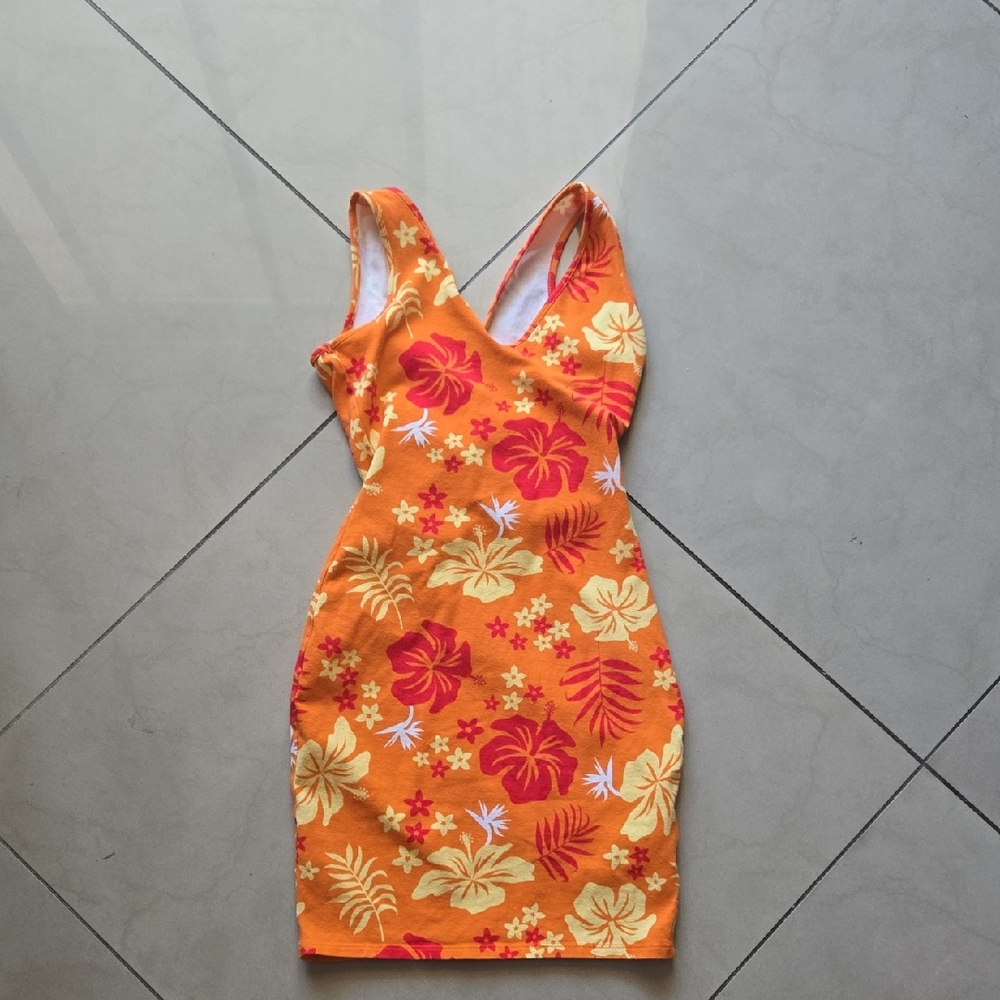 Hawaiian Floral Orange and Red Women's Dress XS
